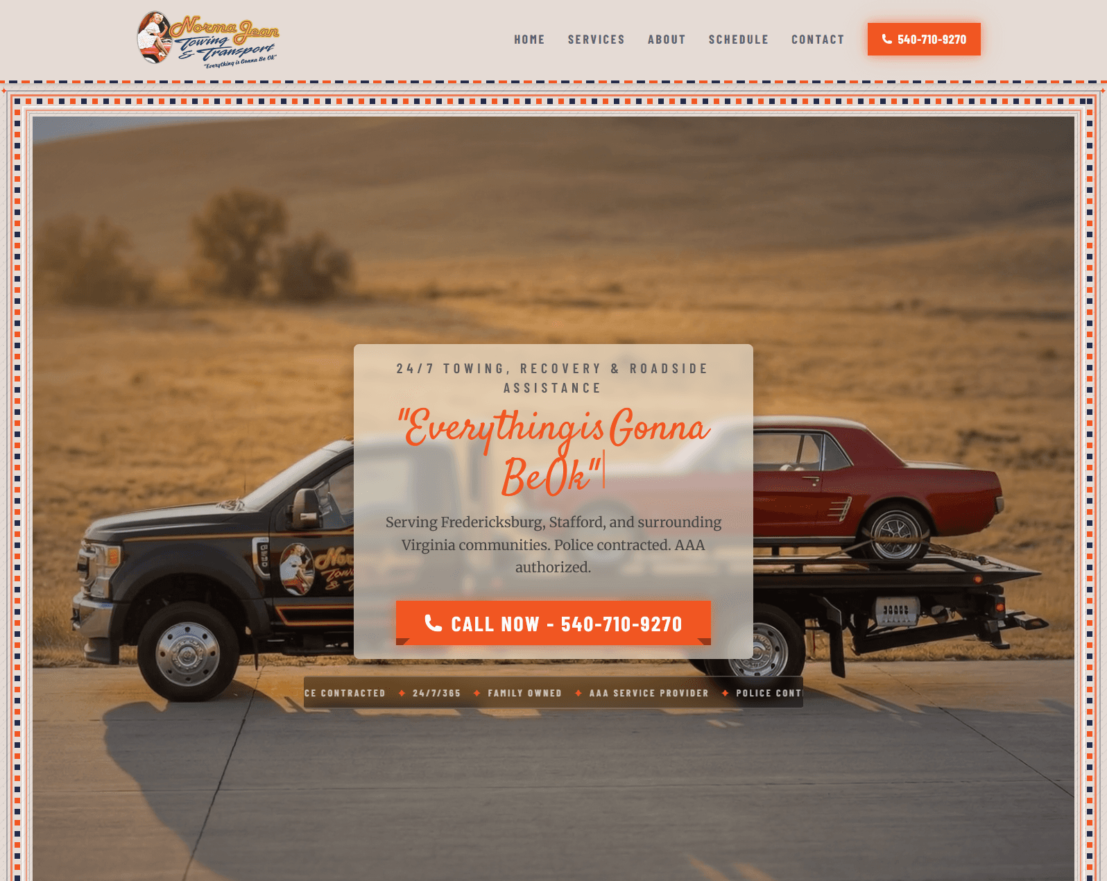 Screenshot of the Norma Jean Towing & Transport website