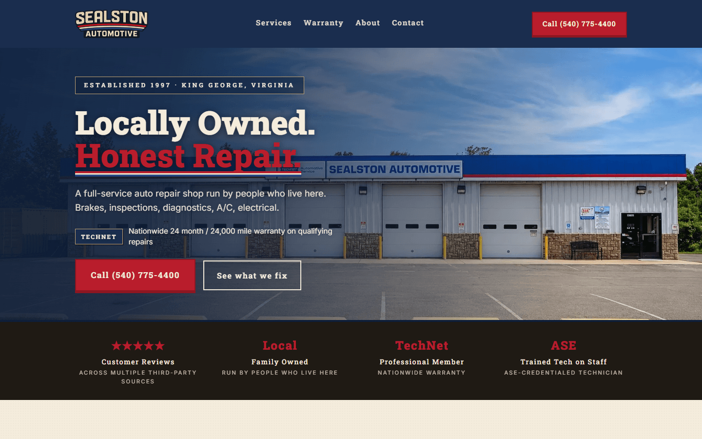 Homepage of the Sealston Automotive website
